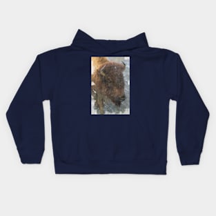 Buffalo walking in the rain Kids Hoodie